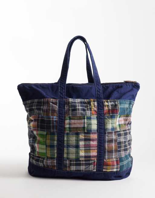 Polo Ralph Lauren – Madras – Patchwork-Tragetasche in Marineblau-Bunt, 4 von 4
