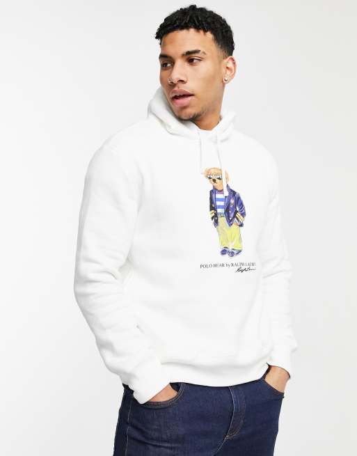 White polo 2024 hoodie with bear