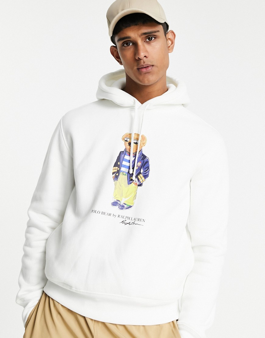 Polo Ralph Lauren magic fleece nautical bear print hoodie in white