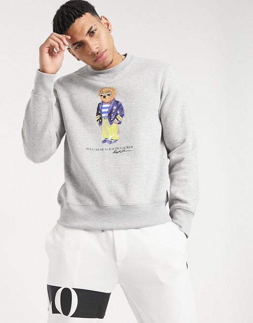 Polo Ralph Lauren magic fleece nautical bear print sweatshirt in grey marl