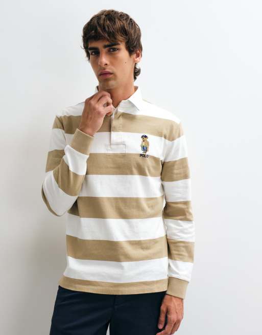 Polo Ralph Lauren maglia rugby con logo orso beige e bianco, 3 di 5