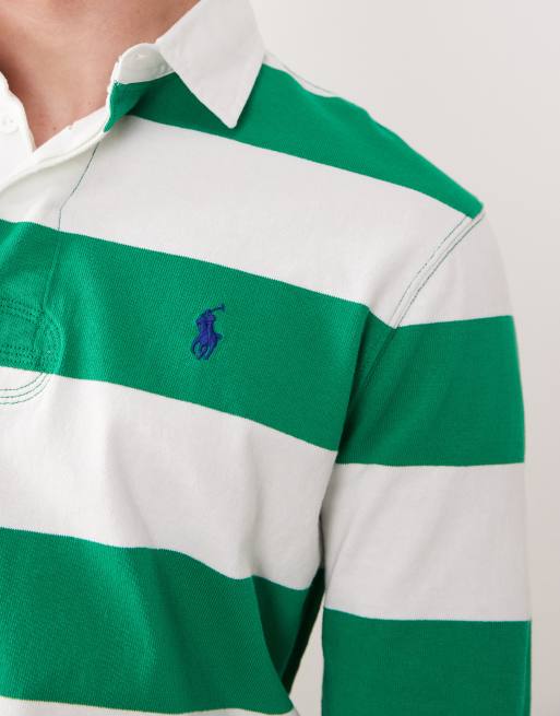 Polo Ralph Lauren - Maglia stile rugby a maniche lunghe a righe verde e bianca con logo, 2 di 5