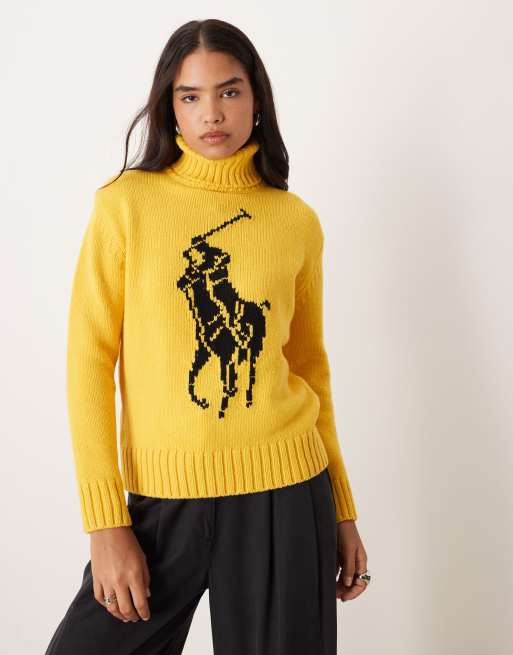 Polo Ralph Lauren - Maglione lavorato a collo alto in misto lana giallo con logo