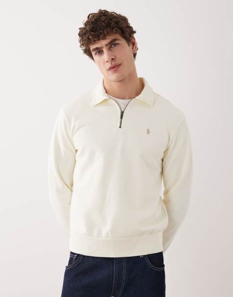 Polo Ralph Lauren - Maglione lavorato in cotone crema con logo a icona e zip corta - view 1