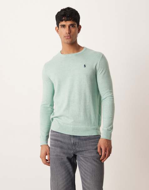 Polo Ralph Lauren - Maglione slim fit in maglina di cotone verde chiaro con logo iconico - view 1