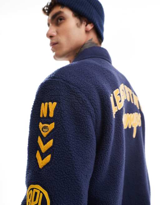 Polo Ralph Lauren – Marinblå baseball-jacka i teddy med märken, 5 av 5