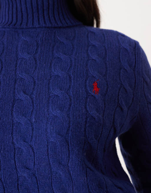 Polo Ralph Lauren – Marinblå, flätstickad polotröja med logga, 3 av 4