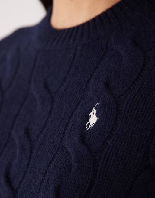 Polo Ralph Lauren – Marinblå, flätstickad tröja med rak passform och ikonlogga, 2 av 4