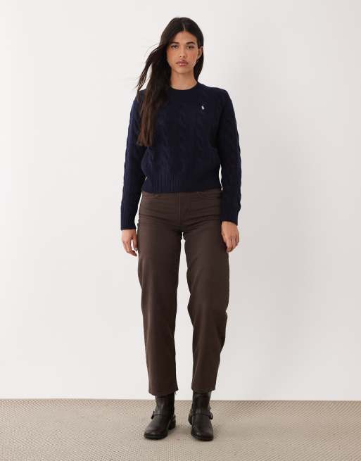 Polo Ralph Lauren – Marinblå, flätstickad tröja med rak passform och ikonlogga, 3 av 4