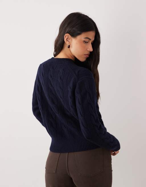 Polo Ralph Lauren – Marinblå, flätstickad tröja med rak passform och ikonlogga, 4 av 4