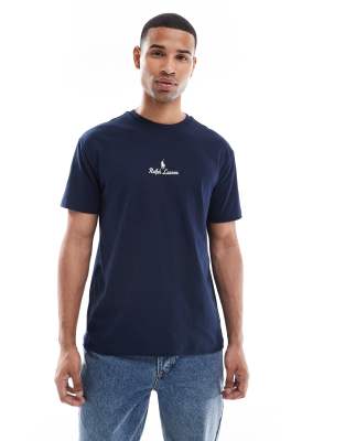 Polo Ralph Lauren – Marinblå, klassisk t-shirt i oversize med centrerad text- och ikonlogga - view 1