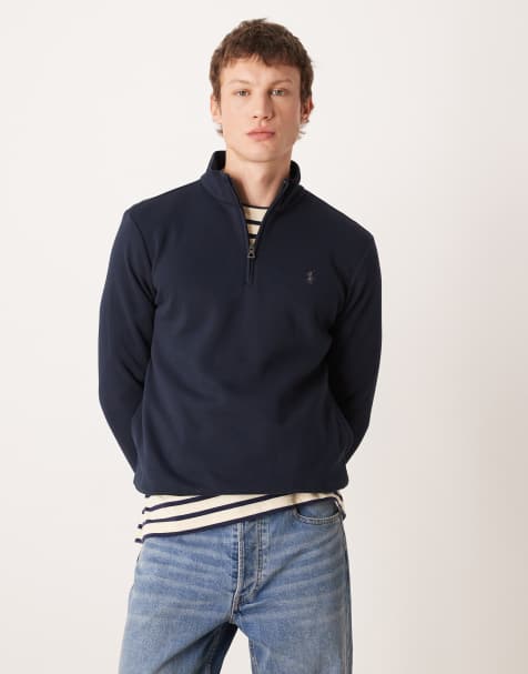 Polo Ralph Lauren – Marinblå, lätt, dubbelstickad sweatshirt med kort dragkedja och ikonlogga - view 1