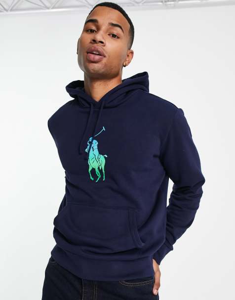 Polo Ralph Lauren – Marinblå, lätt huvtröja i fleece med stor, ombréfärgad logga - view 1