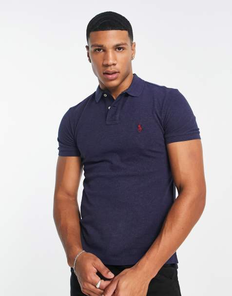 Polo Ralph Lauren – Marinblå melerad pikétröja i smal passform och klassisk logga - view 1