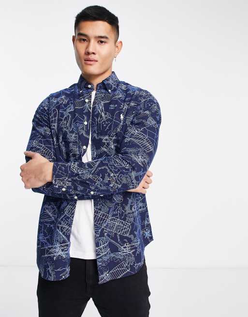 Polo Ralph Lauren – Marinblå oxfordskjorta i figursydd regular fit med ikonlogga och vintageplan