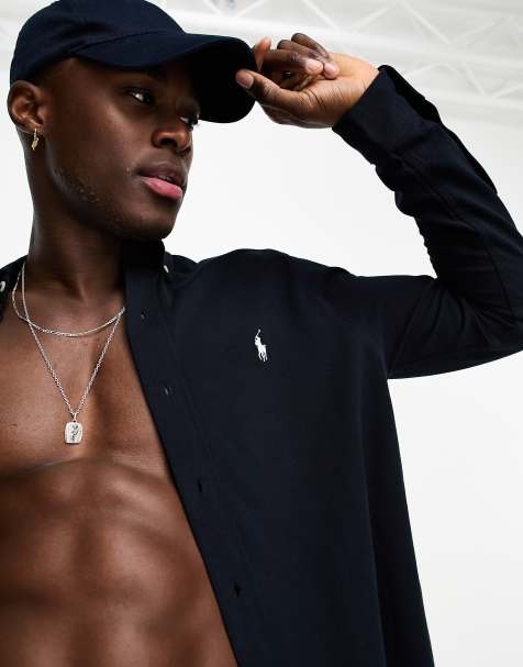 Polo Ralph Lauren – Marinblå skjorta med button down-krage och ikonlogga i pikématerial - view 1