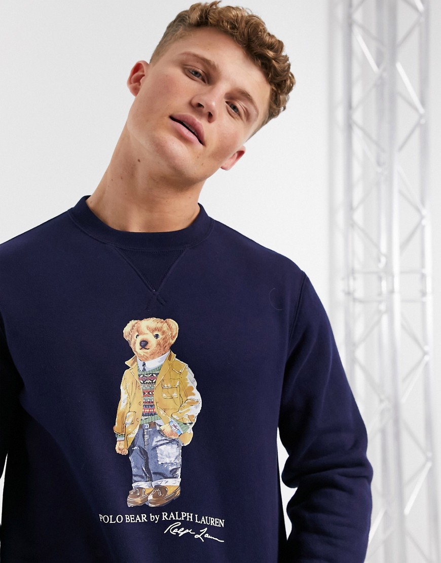 Polo Ralph Lauren – Marinblå sweatshirt i fleece med stort björntryck