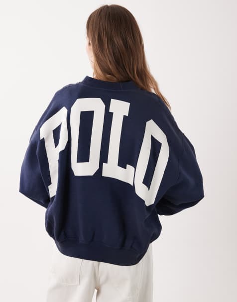 Polo Ralph Lauren – Marinblå sweatshirt med vintagelogga baktill i fleece - view 1