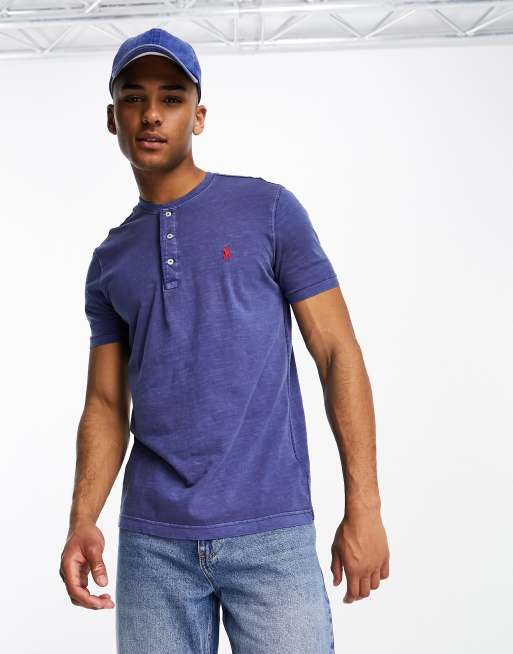 Polo Ralph Lauren – Marinblå t-shirt i henleymodell med slubvävd jersey och klassisk logga