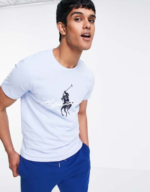 Polo Ralph Lauren – Marinblå t-shirt med stor spelarlogga med text