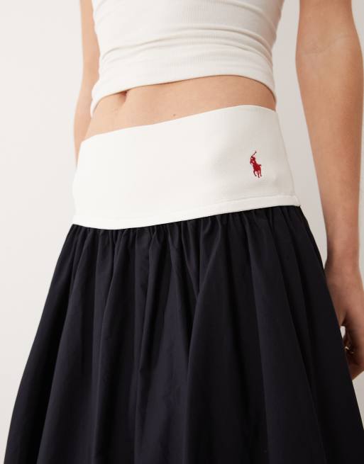 Polo Ralph Lauren – Marinblå, vävd, a-linjeformad maxikjol, 4 av 5