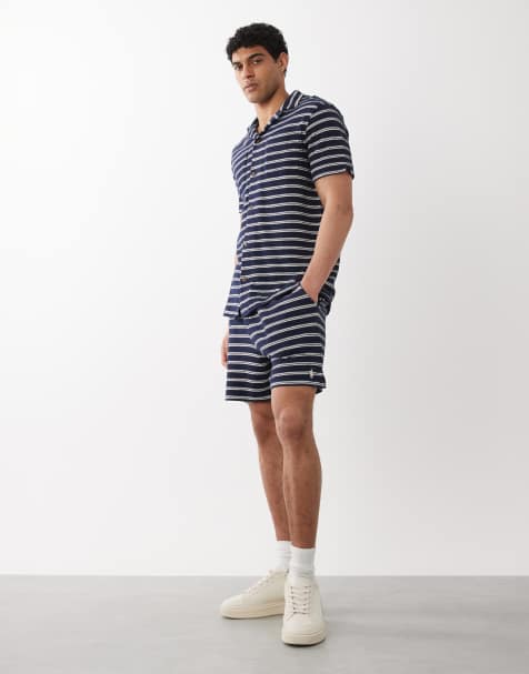 Polo Ralph Lauren – Marinblå, vitrandiga, stickade shorts med ikonlogga, del av set - view 1