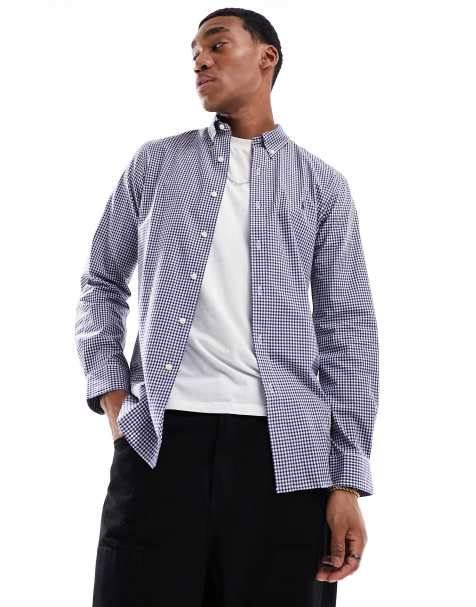 Polo Ralph Lauren - Marineblå/hvid ternet poplin-skjorte i slim fit med ikonlogo - view 1