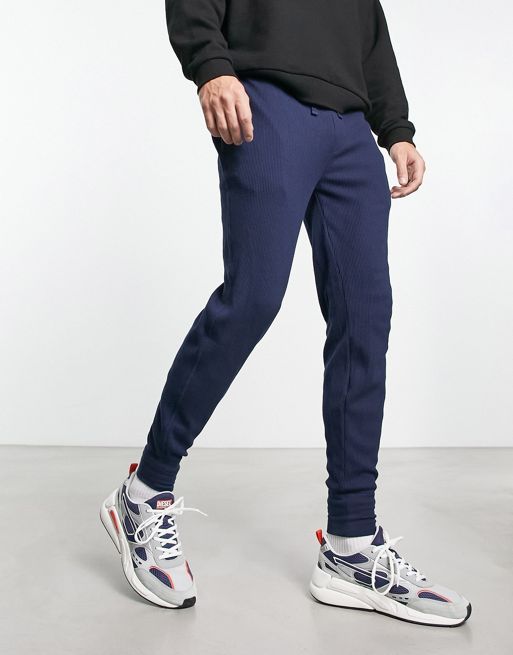 Polo Ralph Lauren - Marineblå loungewear-joggingbukser med ponylogo og vaffeltekstur