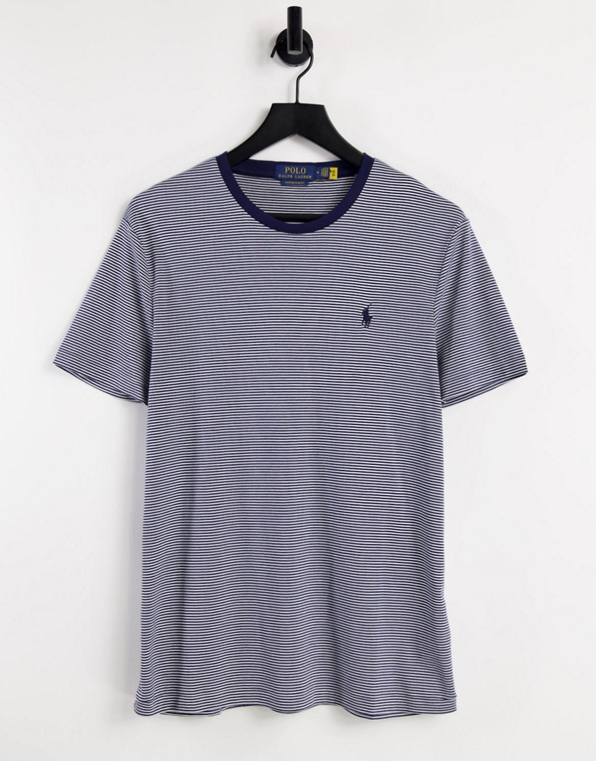 Polo Ralph Lauren - Marineblå- og hvidstribet T-shirt i pimajersey med spillerlogo