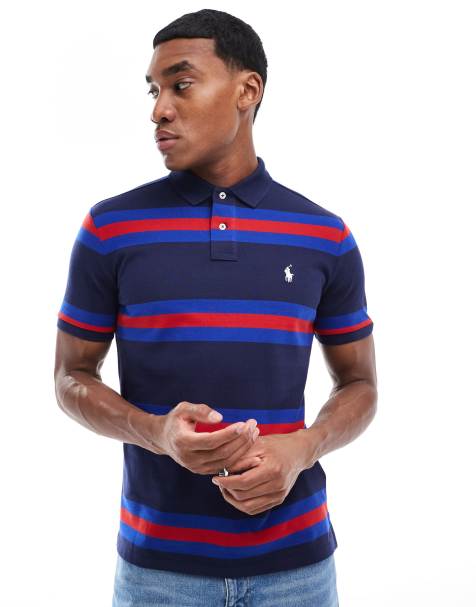 Polo Ralph Lauren - Marineblå polotrøje med logoikon og striber i piqué - view 1