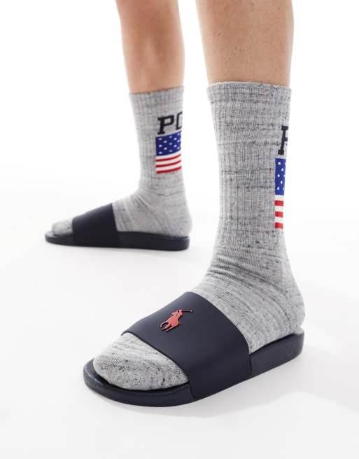 Polo Ralph Lauren - Marineblå sliders med rødt logo, 3 af 4