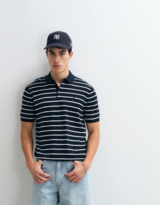 Polo Ralph Lauren - Marineblå stribet og kortærmet pullovertrøje i regular fit, 4 af 5