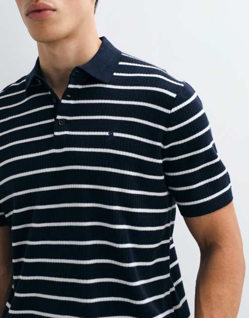 Polo Ralph Lauren - Marineblå stribet og kortærmet pullovertrøje i regular fit, 5 af 5