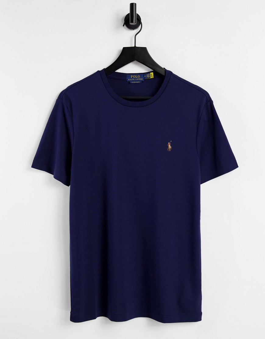Polo Ralph Lauren - Marineblå T-shirt i pima-jersey med flerfarvet spillerlogo