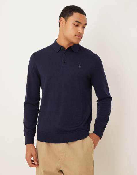 Polo Ralph Lauren - Marineblå trøje med polokrave og ikonlogo i strikket merinould - view 1