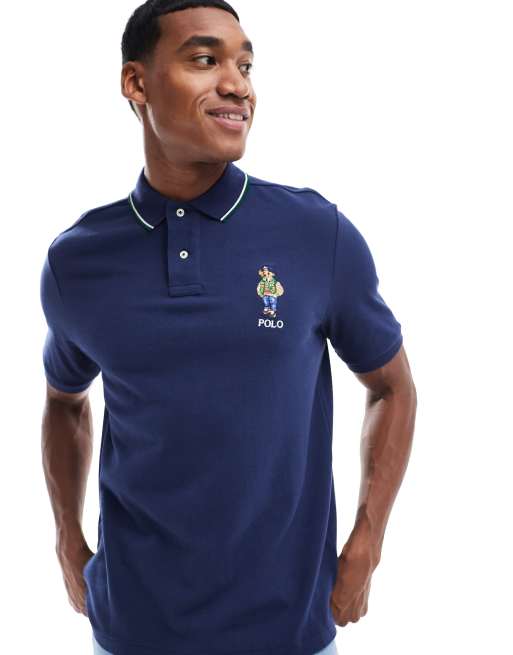 Polo Ralph Lauren – Marineblaues Pikee-Polohemd in klassischer Oversize-Passform mit College-Design und Bärenlogo