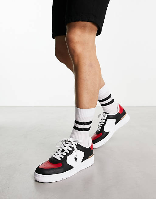 Polo Ralph Lauren master court trainer in black/red with pony logo | ASOS