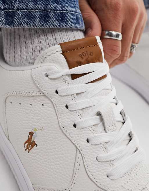 Polo Ralph Lauren master court trainer in cream with multi pony logo, 3 of 5