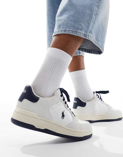 Polo Ralph Lauren Masters court leather sneakers with logo in white and navy