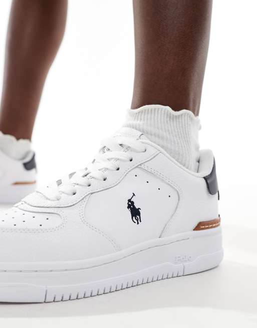 Polo Ralph Lauren masters court leather trainer with logo in white, 3 of 5