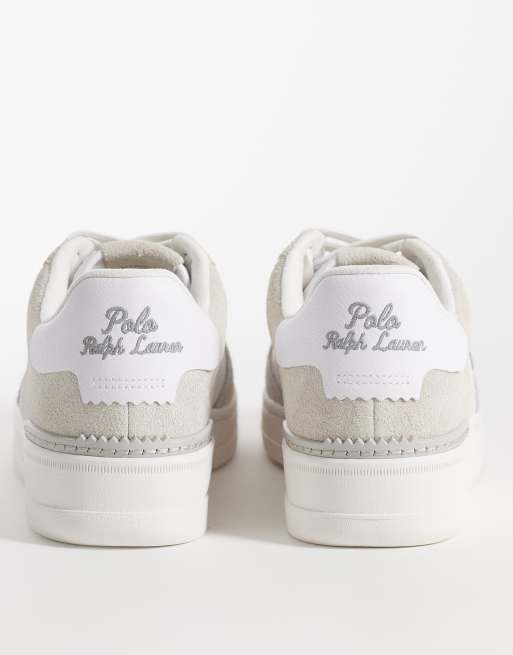 Polo Ralph Lauren masters court leather trainers in grey and white, 4 of 5