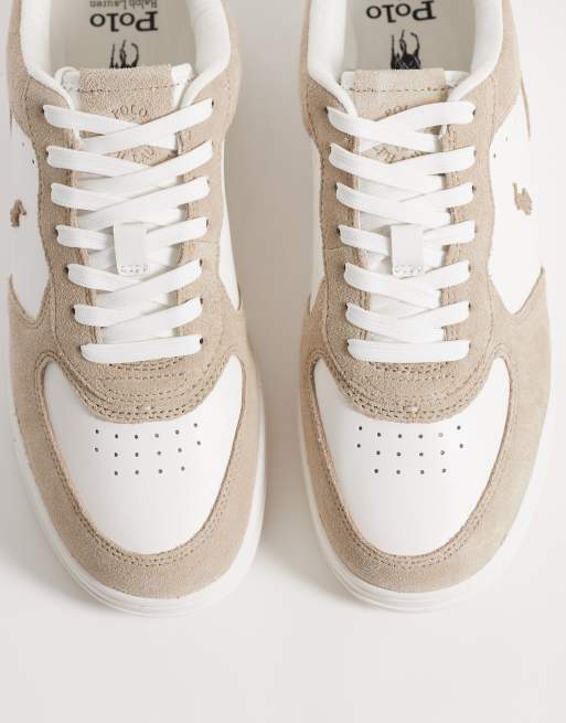 Polo Ralph Lauren Masters Court leather trainers in white and biege, 3 of 5
