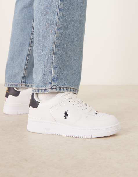 Polo Ralph Lauren masters court leather trainers in white and navy - view 1