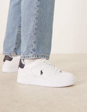 Polo Ralph Lauren masters court leather trainers in white and navy