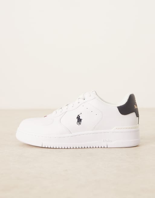 Polo Ralph Lauren masters court leather trainers in white and navy, 2 of 5