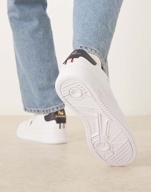 Polo Ralph Lauren masters court leather trainers in white and navy, 3 of 5