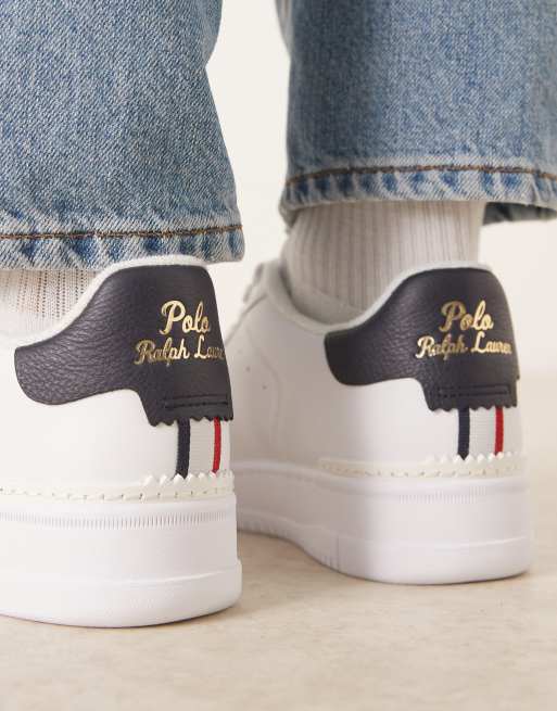 Polo Ralph Lauren masters court leather trainers in white and navy, 4 of 5