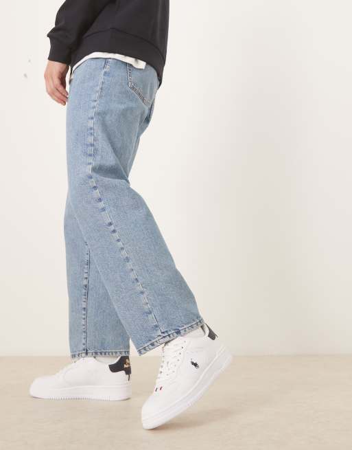 Polo Ralph Lauren masters court leather trainers in white and navy, 5 of 5