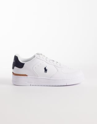 Polo Ralph Lauren Men's White Masters Court Leather Trainers In And Navy