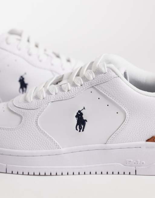 Polo Ralph Lauren masters court leather trainers in white and navy, 2 of 5